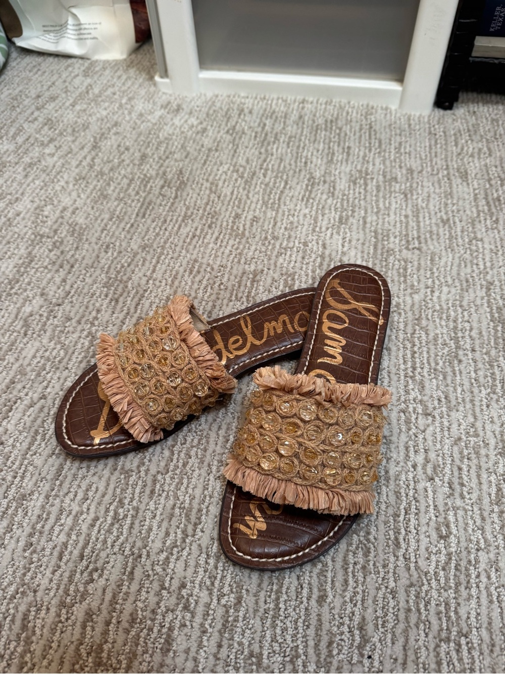 Sam Edelman Gladys Tan Beaded Fringe Flat Sandals